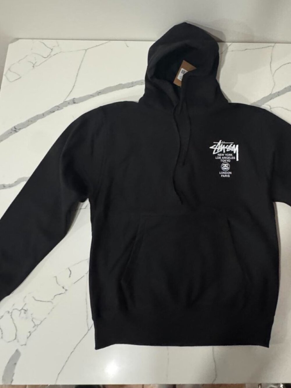 Stussy World Tour Hoodie Black - Size S - Style 3923792 - NWT